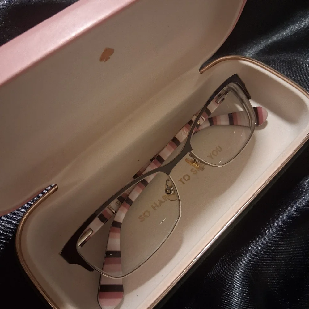 Kate Spade Rectangle Frames Tortise Shell With Pink and Black Striped Frames.